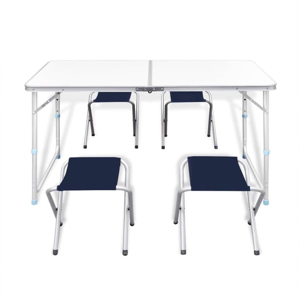 vidaXL Sammenleggbart campingbord med 4 krakker aluminium 120x60 cm