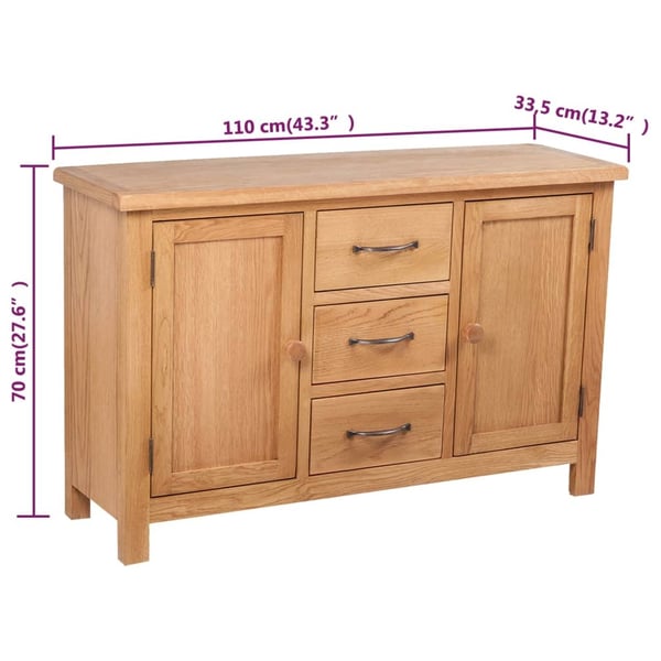 vidaXL Skjenk med 3 skuffer stor 110x33,5x70 cm heltre eik