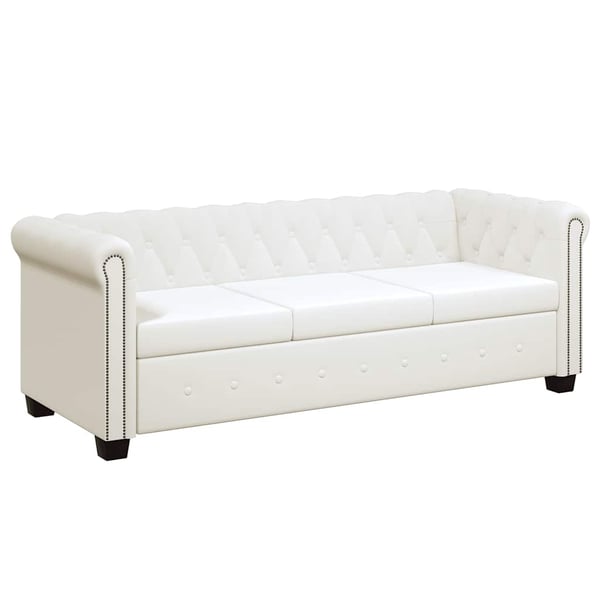 vidaXL Chesterfield-sofa 3-pers. kunstlæder hvid