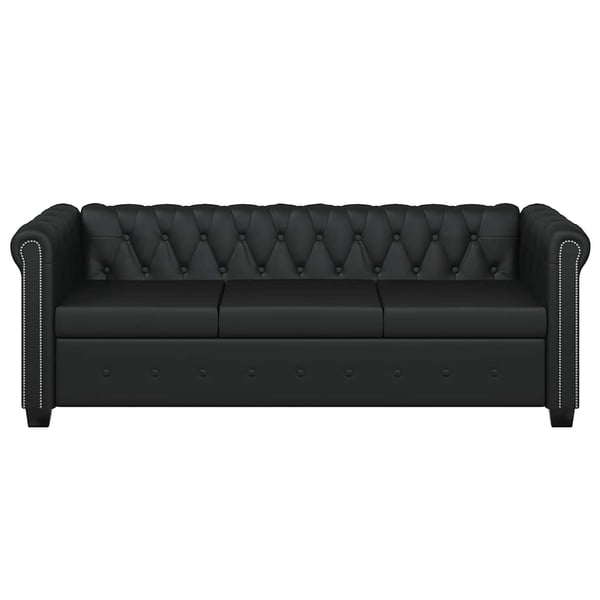 vidaXL Chesterfield-sofa 3-pers. kunstlæder sort