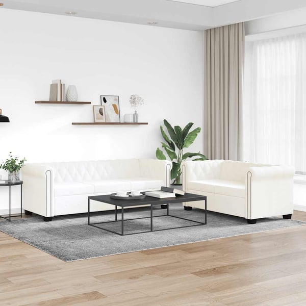 vidaXL Chesterfield 2-sits och 3-sits konstläder vit