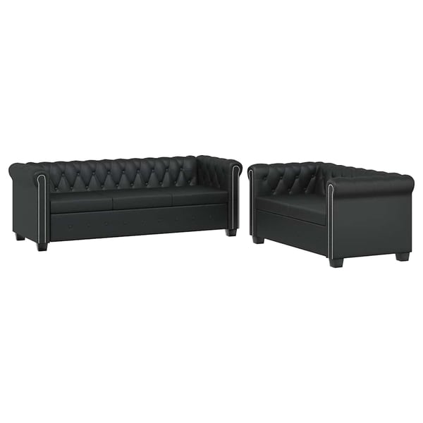 vidaXL sofasæt Chesterfield 2-pers. og 3-pers. kunstlæder sort