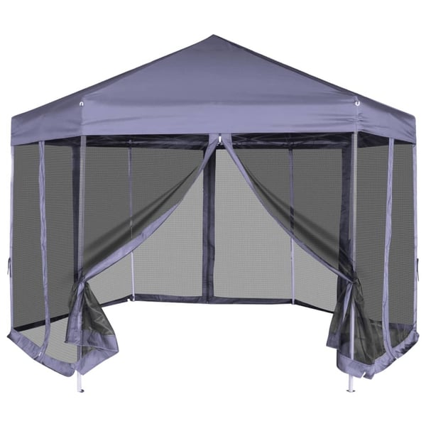 vidaXL pop up-pavillon 6 sidevægge sekskantet 3,6x3,1 m mørkeblå