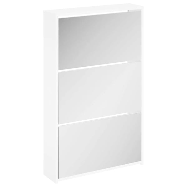 vidaXL Skoskap 3 høyder speil hvit 63x17x102,5 cm