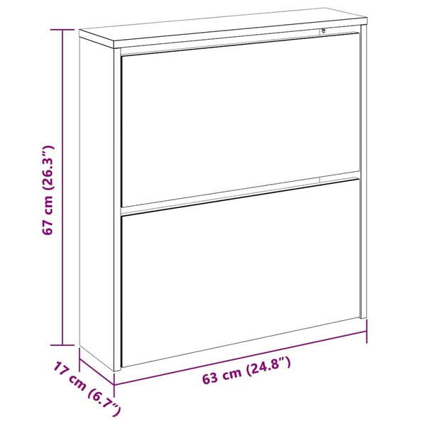 vidaXL Skoskap 2 høyder speil hvit 63x17x67 cm