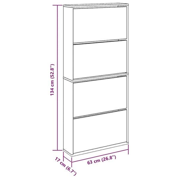 vidaXL Kenkäkaappi peileillä 4 kerrosta Tammenvärinen 63x17x134 cm