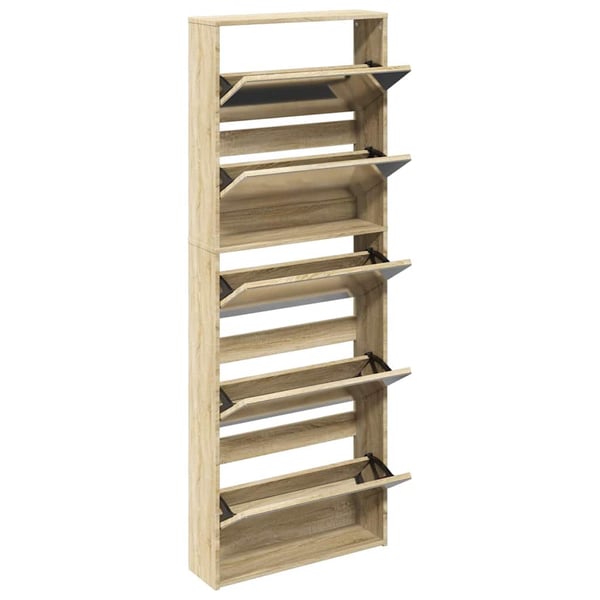 vidaXL skoskab 5 hylder med spejl 63x17x169,5 cm egetræsfarvet