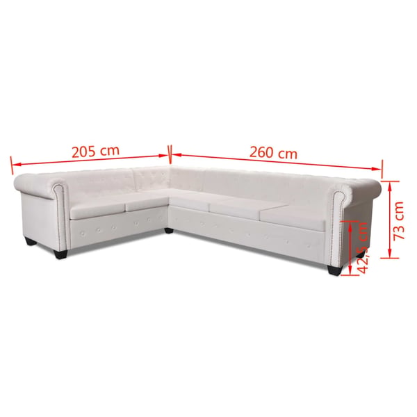 vidaXL 6-sitsig Chesterfield hörnsoffa konstläder vit