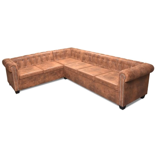 vidaXL Chesterfield 6-personers hjørnesofa kunstlæder brun