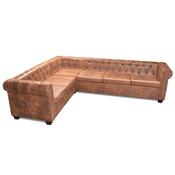 vidaXL Chesterfield 6-personers hjørnesofa kunstlæder brun