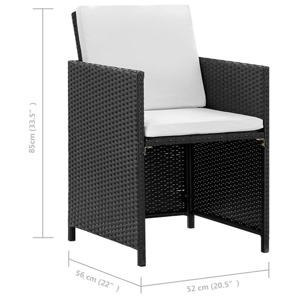 vidaXL udendørs spisebordssæt 5 dele med hynder polyrattan sort