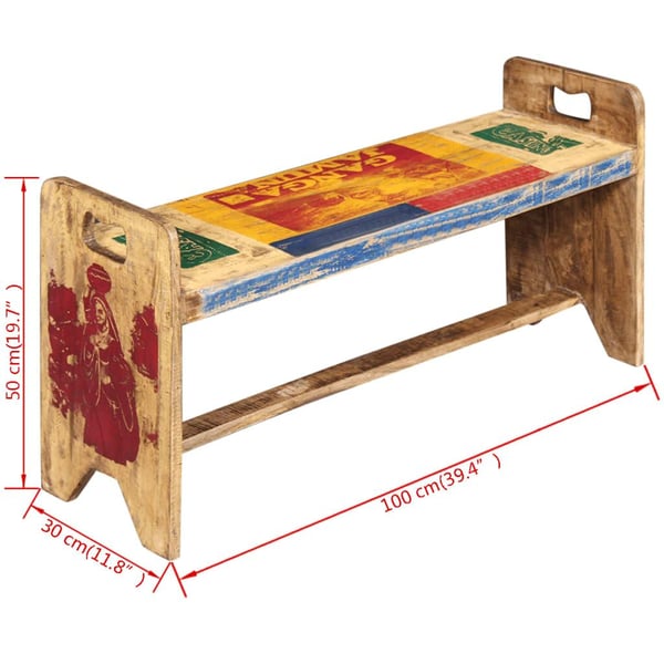 vidaXL bænk 100x30x50 cm massivt genbrugstræ