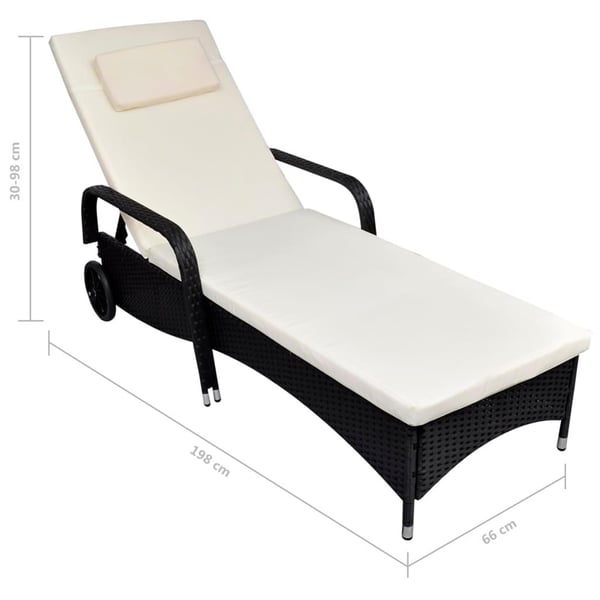 vidaXL liggestol med hynde & hjul polyrattan sort