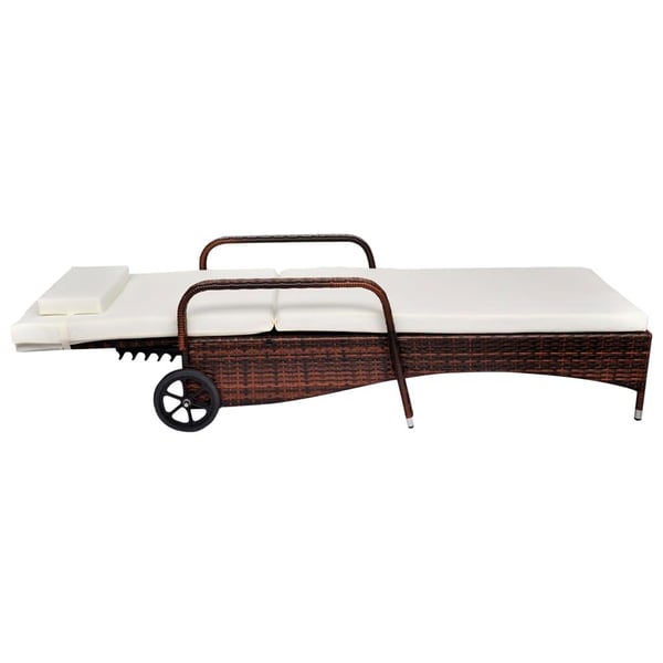 vidaXL liggestol med hynde & hjul polyrattan brun