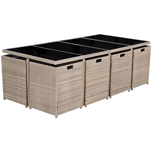 vidaXL udendørs spisebordssæt 13 dele med hynder polyrattan beige