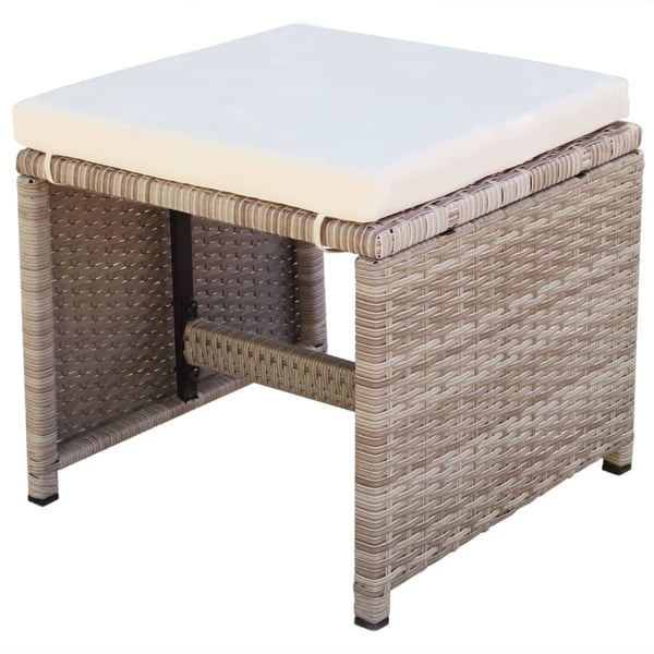 vidaXL udendørs spisebordssæt 9 dele med hynder polyrattan beige