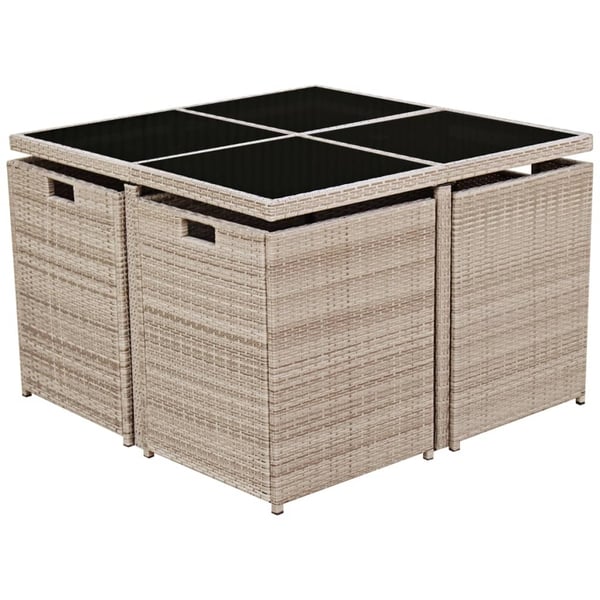 vidaXL udendørs spisebordssæt 9 dele med hynder polyrattan beige