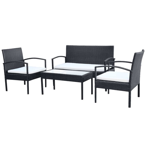 vidaXL haveloungesæt 4 dele med hynder polyrattan sort