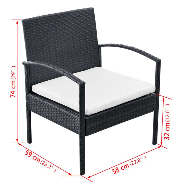 vidaXL haveloungesæt 4 dele med hynder polyrattan sort