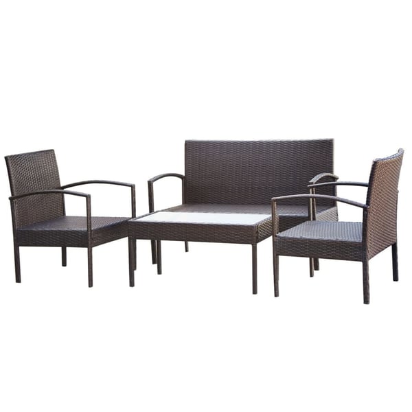 vidaXL haveloungesæt 4 dele med hynder polyrattan brun