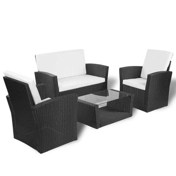 vidaXL haveloungesæt 4 dele med hynder polyrattan sort
