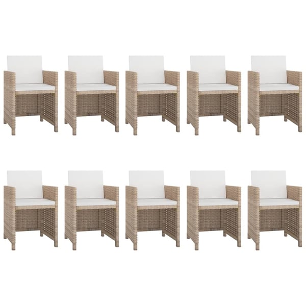 vidaXL udendørs spisebordssæt 9 dele med hynder polyrattan beige