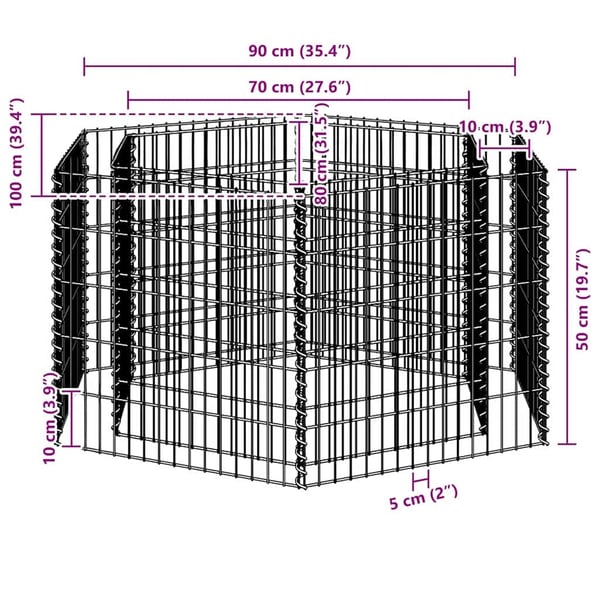 vidaXL Gabion høybed sekskantet 100x90x50 cm