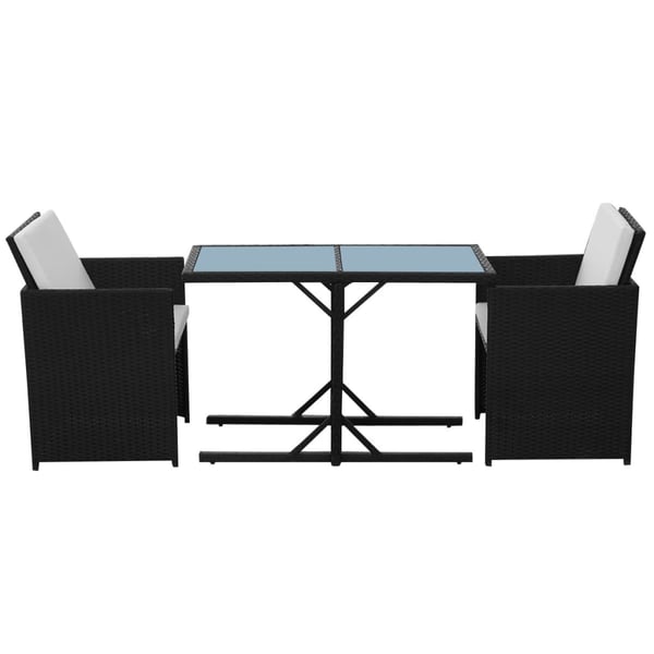 vidaXL bistrosæt 3 dele med hynder polyrattan sort