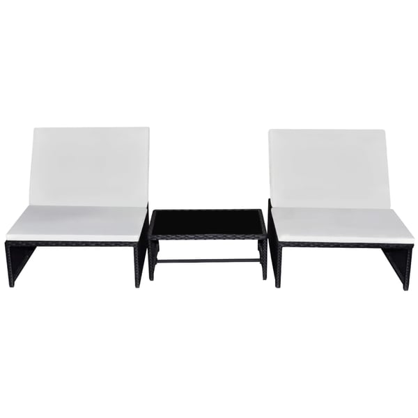 vidaXL havestole 2 stk. med lænefunktion og bord polyrattan sort
