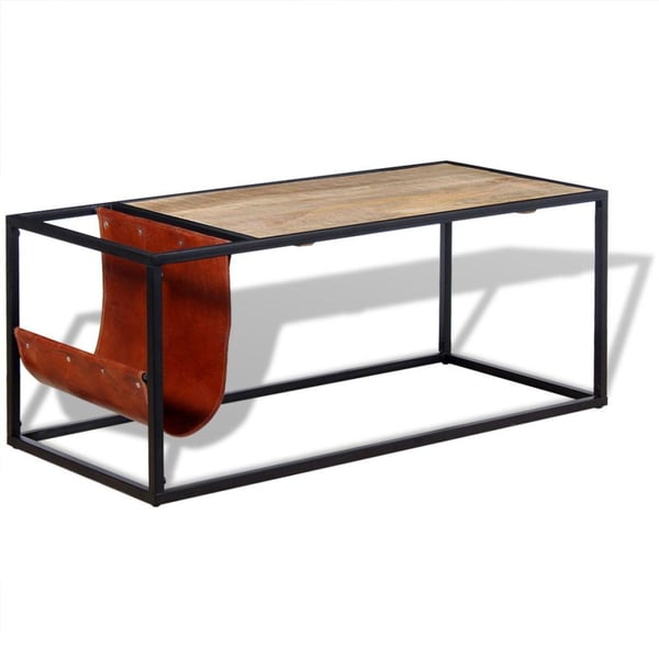 vidaXL Sofabord med magasinholder i ekte lær 110x50x45 cm change2