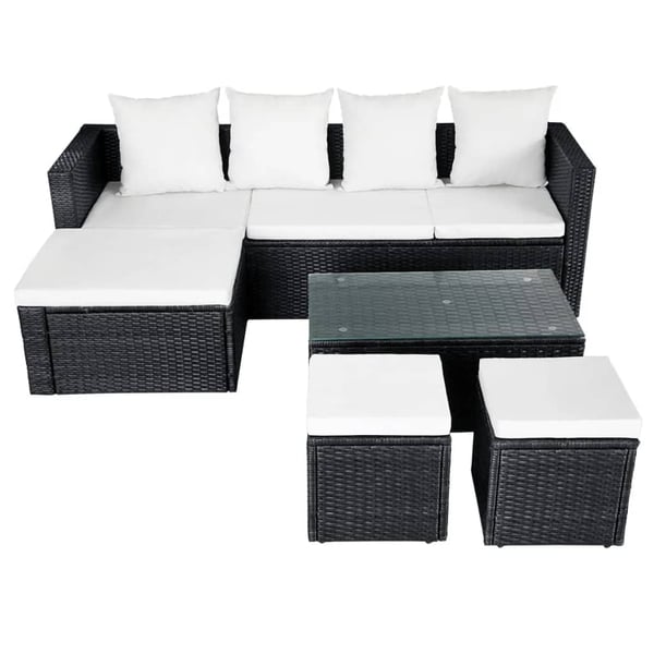 vidaXL haveloungesæt 4 dele med hynder polyrattan sort