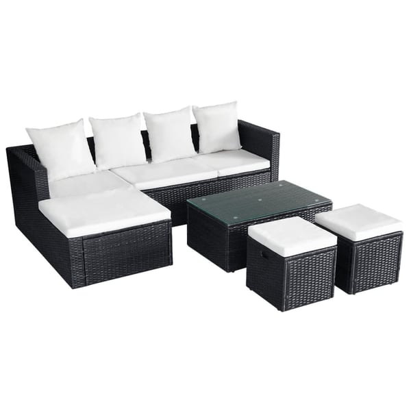 vidaXL haveloungesæt 4 dele med hynder polyrattan sort