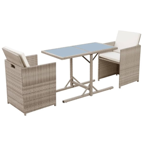 vidaXL bistrosæt 3 dele med hynder polyrattan beige