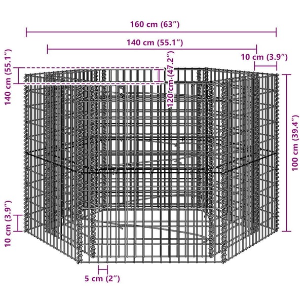 vidaXL sekskantet gabion-højbed 160x134x100 cm