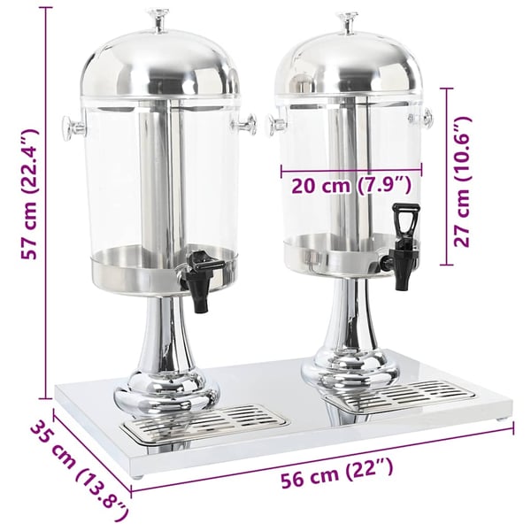 vidaXL dobbeltjuicedispenser rustfrit stål 2 x 8 l