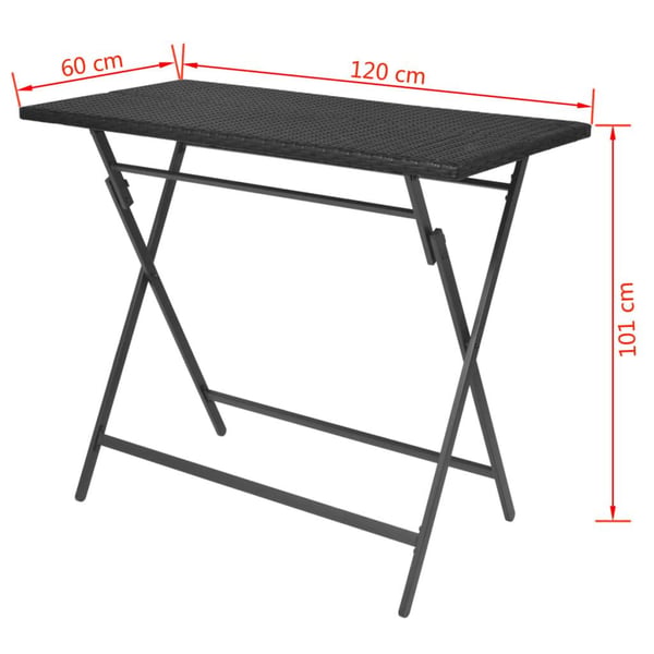 vidaXL foldbart udendørs spisebordssæt 7 dele stål polyrattan sort
