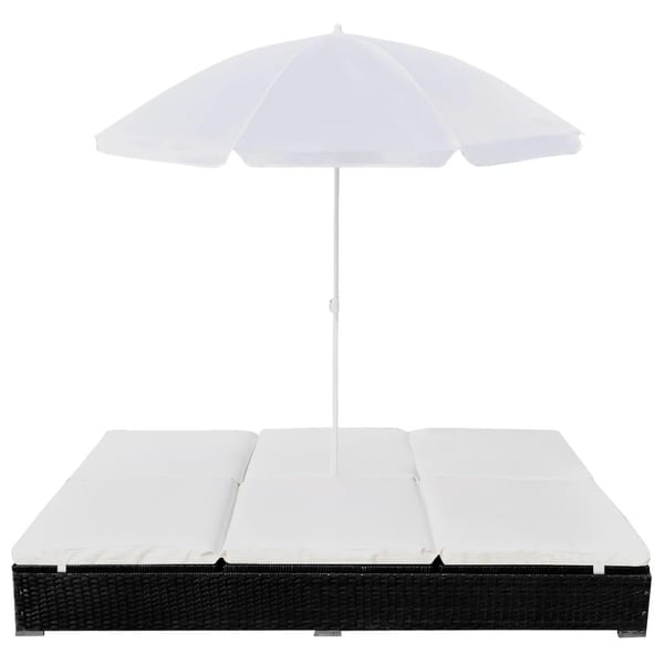 vidaXL loungeseng med parasol polyrattan sort