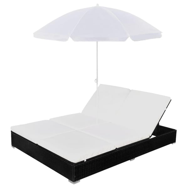 vidaXL loungeseng med parasol polyrattan sort