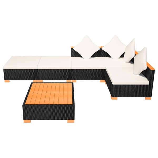 vidaXL haveloungesæt 6 dele med hynder polyrattan sort