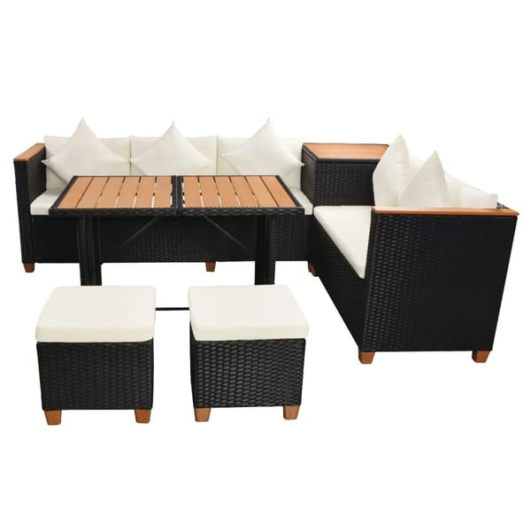 vidaXL haveloungesæt 7 dele med hynder polyrattan sort