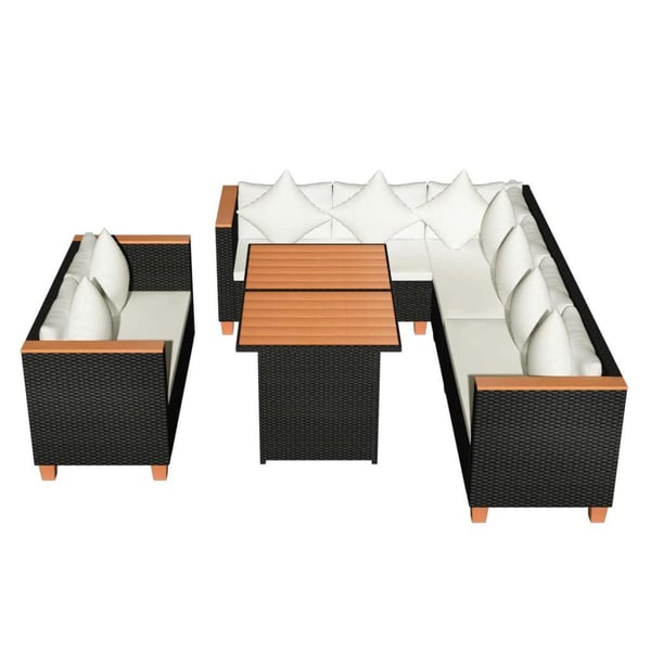 vidaXL haveloungesæt 5 dele med hynder polyrattan sort