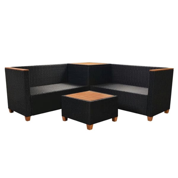 vidaXL haveloungesæt 4 dele med hynder polyrattan sort