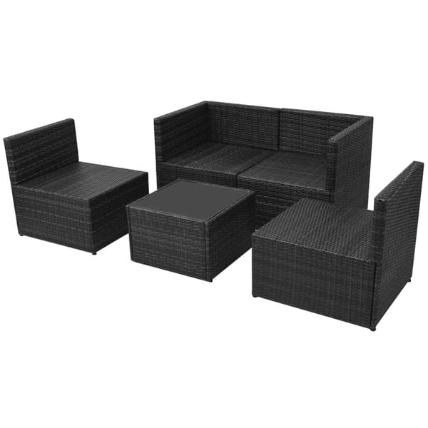 vidaXL haveloungesæt 5 dele med hynder polyrattan sort