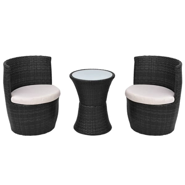 vidaXL bistrosæt 3 dele med hynder polyrattan sort