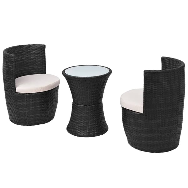 vidaXL bistrosæt 3 dele med hynder polyrattan sort