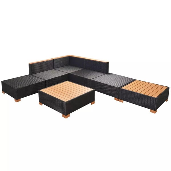 vidaXL haveloungesæt 7 dele med hynder polyrattan sort