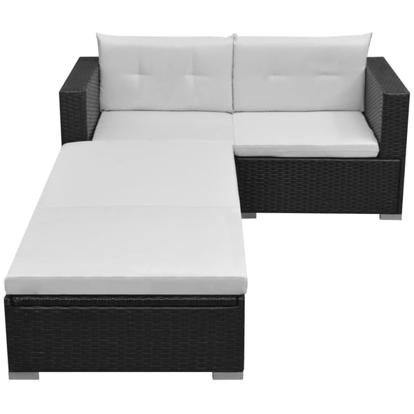 vidaXL haveloungesæt 3 dele med hynder polyrattan sort