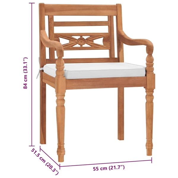 vidaXL Bataviastolar 2 st med dynor massiv teak