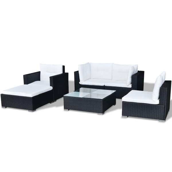 vidaXL haveloungesæt 6 dele med hynder polyrattan sort