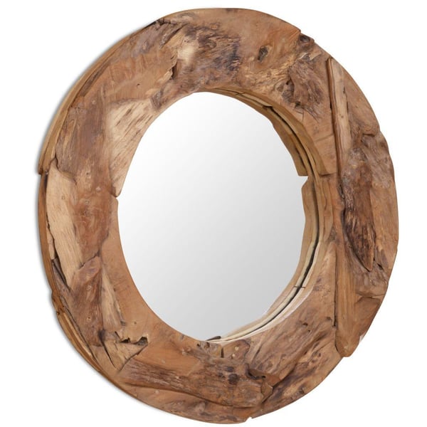 vidaXL Dekorativt speil teak 80 cm rundt